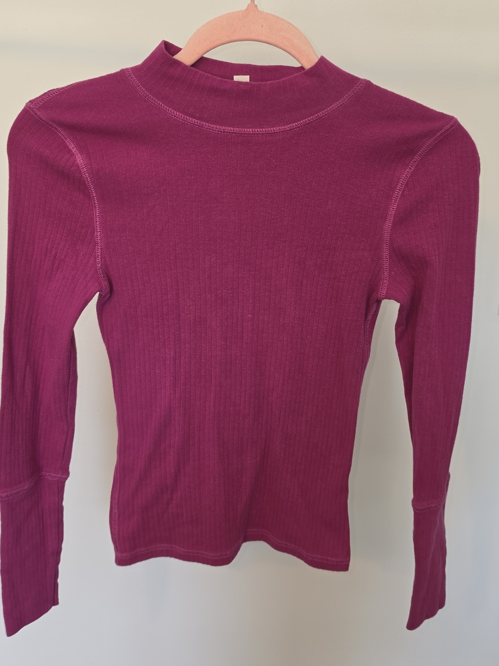 Free People Ribbed Mock Neck Long Sleeve Top - Magenta